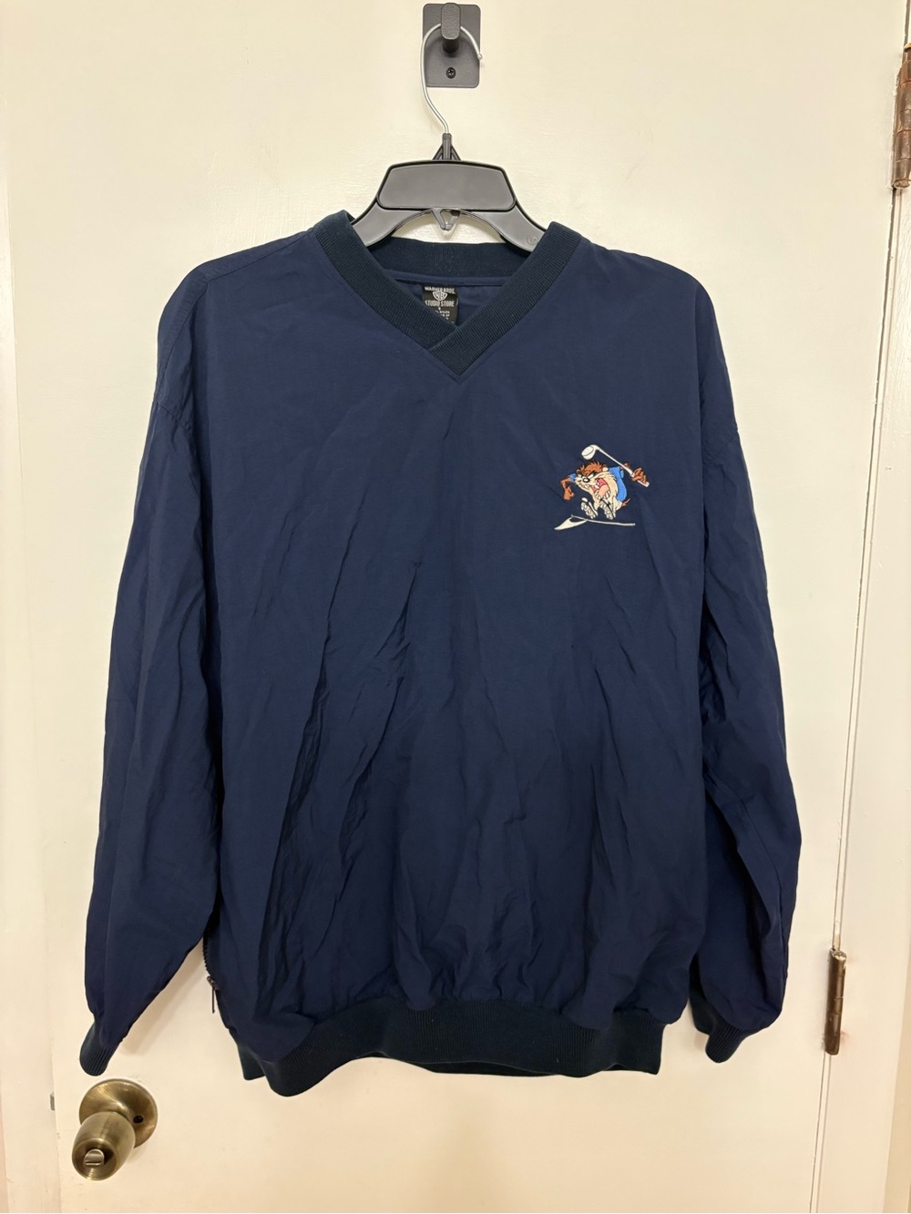 VTG 90s Warner Bros Studio Store Taz Golf Pullover Windbreaker Navy Small